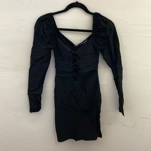 Black Pitaya Lace Up Long Sleeve Bodycon Dress